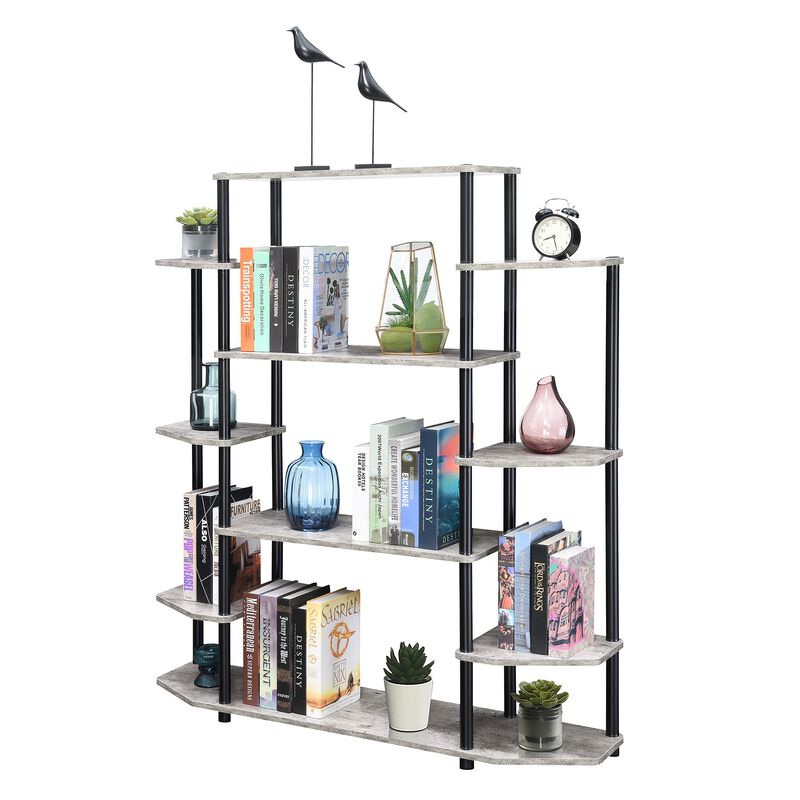 Convenience Concepts Designs2Go No Tools Book Shelf - Contemporary Storage Shelves for Display, 10 Spacious Shelves for Living Room, Office, Faux Birch/Black Poles