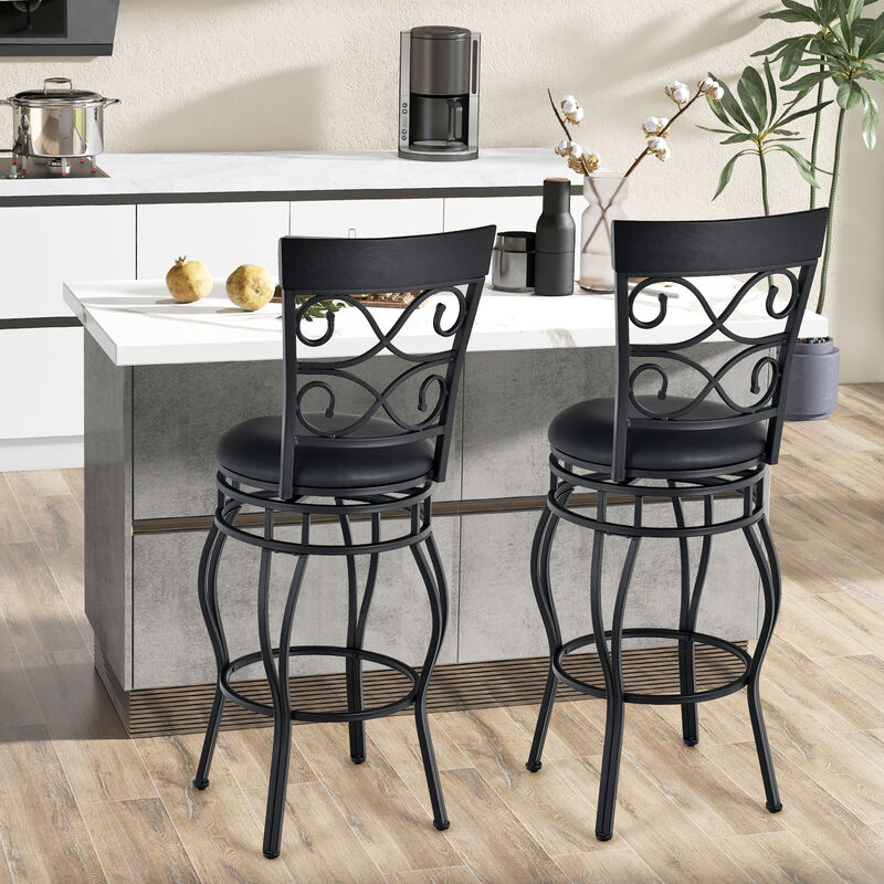 Set of 2 30 Inch Bar Stool with Backrest and Footrest