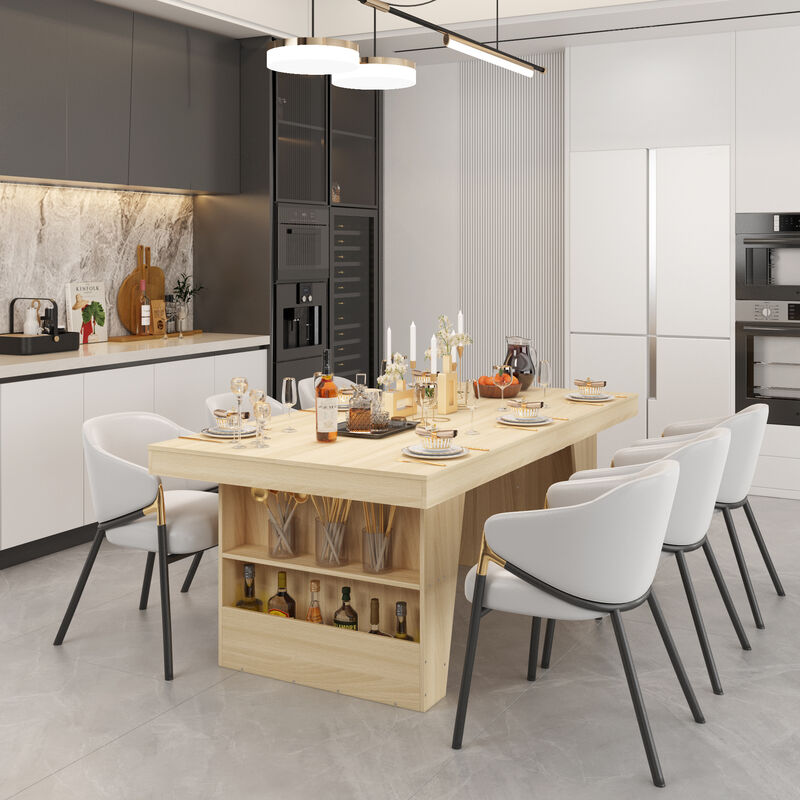 FUFU&GAGA Modern Wood Grain Dining Table with Storage Shelf, 2-Meter Length (78.7" W x 39.4" D x 29.6" H), Wood Grain