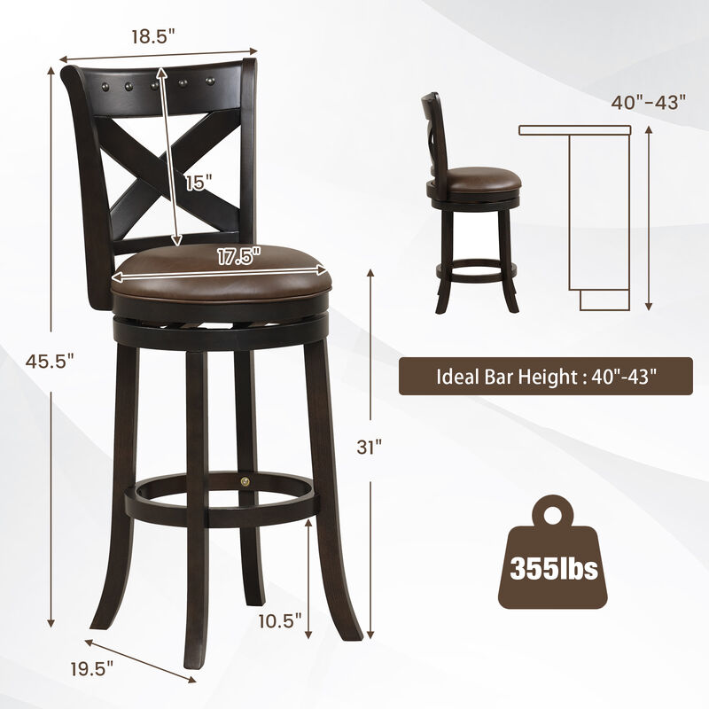Swivel Bar Stool with Curved Backrest PU Leather Seat and Footrest