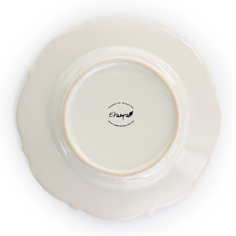 Elama Luna 16 Piece Embossed Scalloped Stoneware Dinnerware Set in White