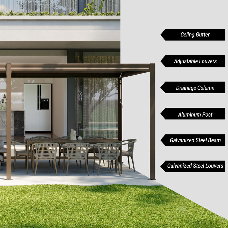 MONDAWE Outdoor Louvered Pergola 10X20FT, Aluminum Pergola with Adjustable Roof and Efficient Drainage System