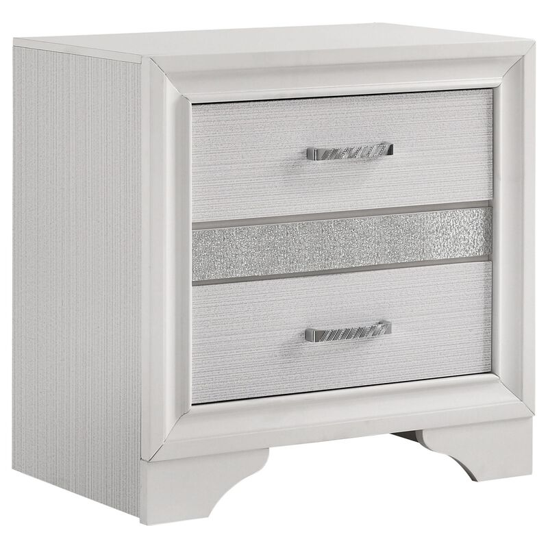 Vino 4pc Full Bedroom Set, Storage Footboard, White, Glitter Stripes