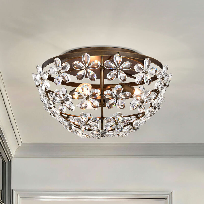 Amila 3-Light Bronze Glam Daisy Flower Crystal Blossom Flush Mount image number 2