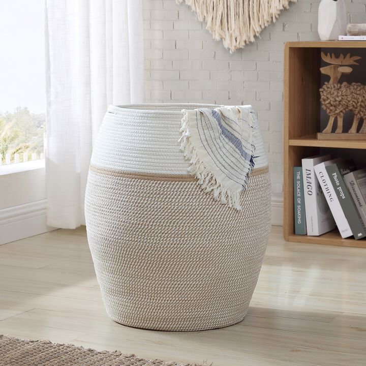 Extra Large Woven Cotton Rope Tall 25" Height Laundry Hamper Basket with Handles