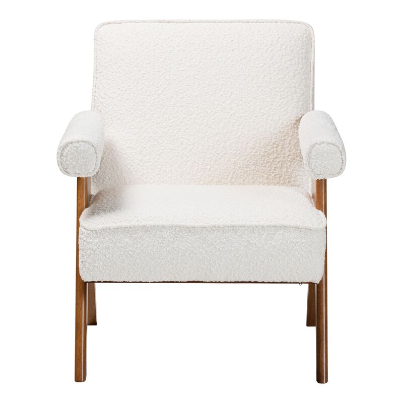 Baxton Studio Georgina Japandi Cream Boucle and Walnut Brown Wood Accent Chair