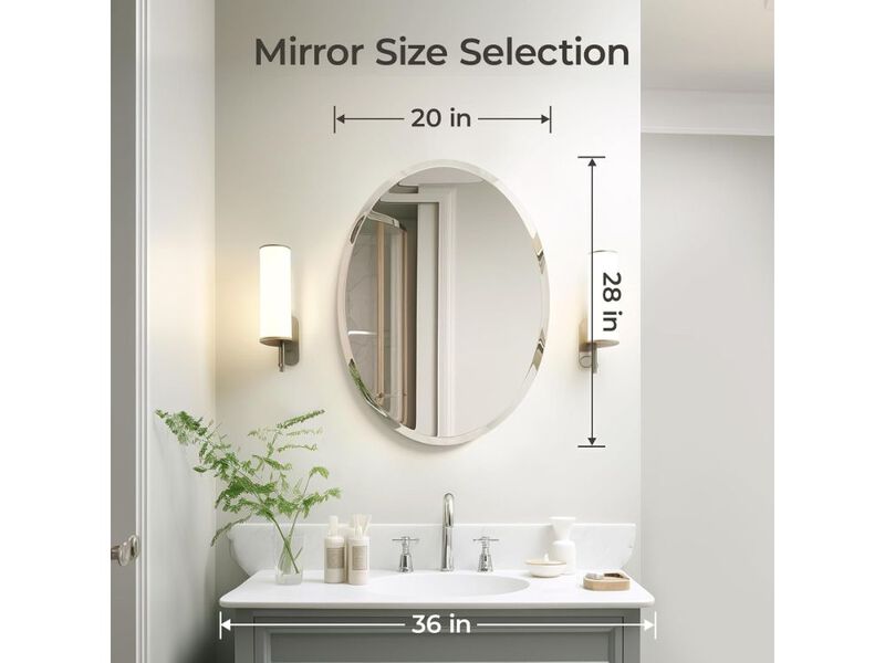 28x20 Inch Oval Frameless Bathroom Wall Mirror with Beveled Edge image number 2