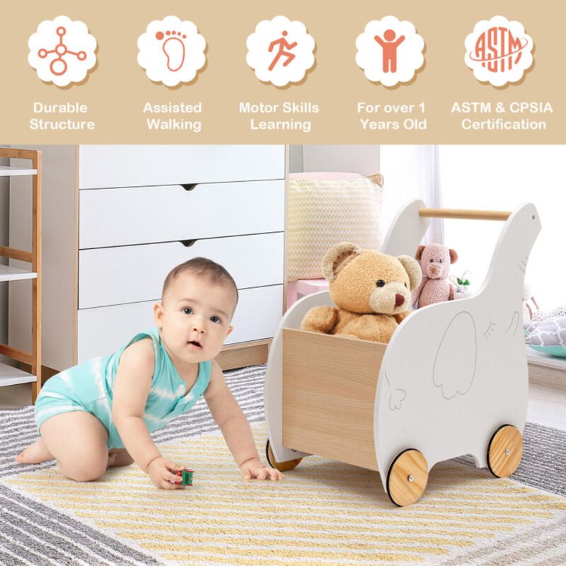 Hivvago Kids Wooden Shopping Cart with Rubber Wheels
