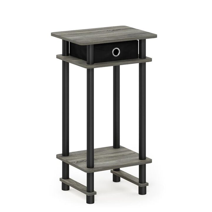 Furinno Turn-N-Tube Tall End Table with Bin, French Oak Grey/Black