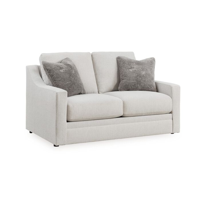 Maite Loveseat, Modern Chalk Gray Polyester, 2 Throw Pillows, 62 Inch - Benzara