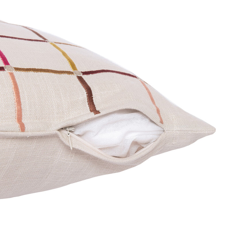 HomeRoots 24" White Check Cotton Blend Throw Pillow With Embroidery image number 2