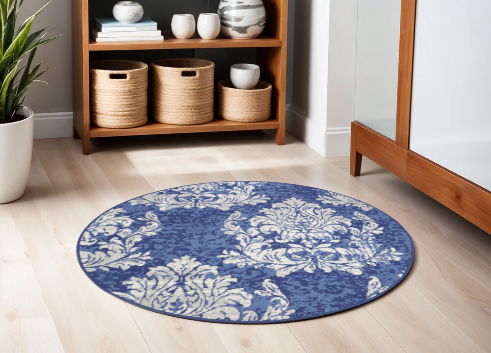 HomeRoots Damask Distressed Round Rug