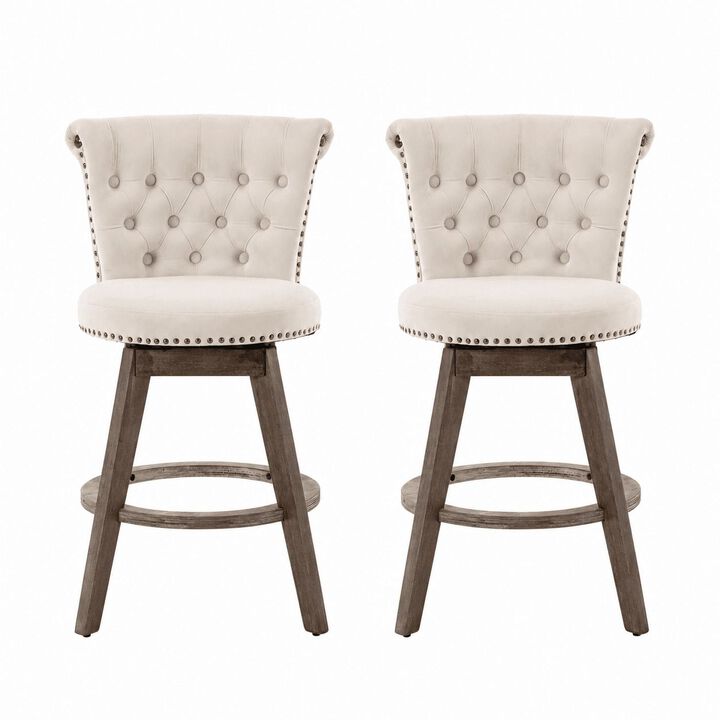 26" Counter Height Tufted Velvet Swivel Bar Stools, Set of 2