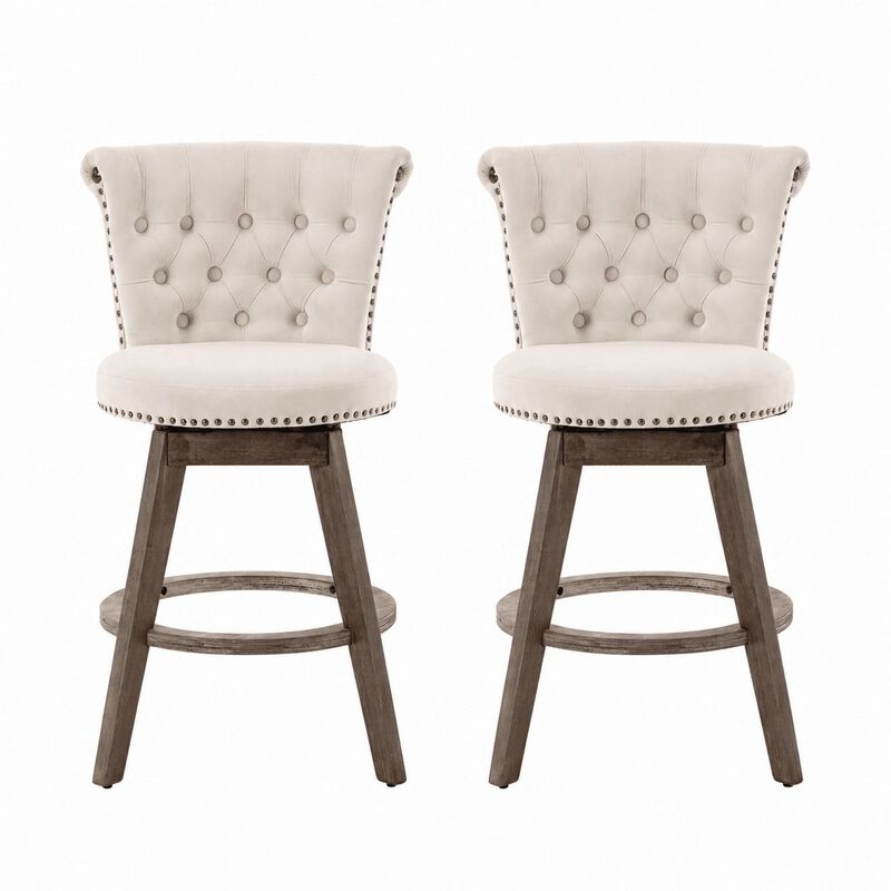 26" Counter Height Tufted Velvet Swivel Bar Stools, Set of 2 image number 0