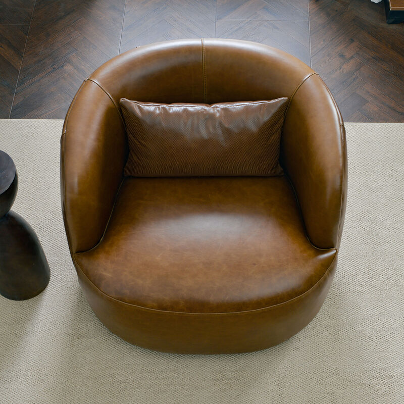 Ashlie 100% Top Grain Genuine Leather Swivel Barrel Chair image number 6