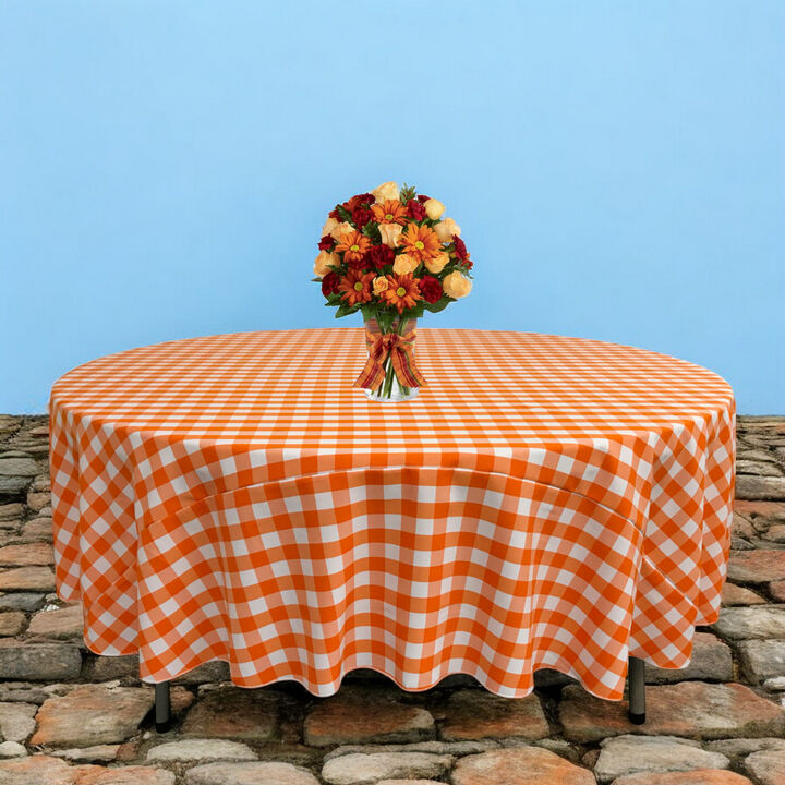 Round Polyester Checkered Tablecloth 90 Inch for Banquets and Parties