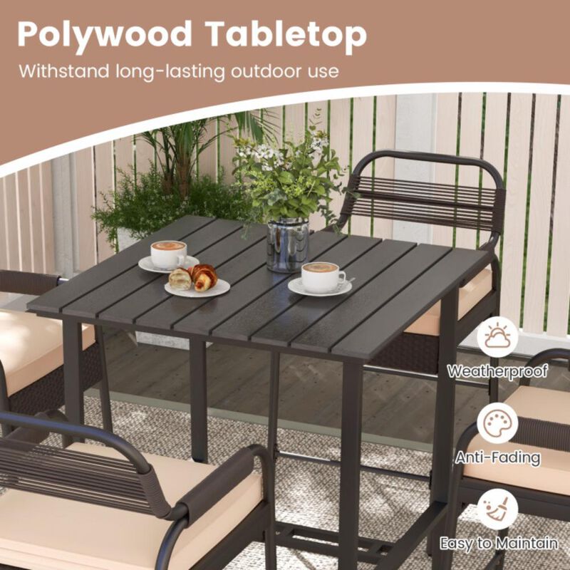 Hivvago 5 Piece Rattan Counter Set with 4 Stools and Polywood Bar Table