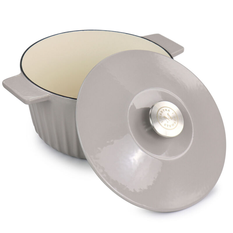 Martha Stewart Enameled Cast Iron 3 Quart  Embossed Stripe Dutch Oven with Lid in Warm Grey