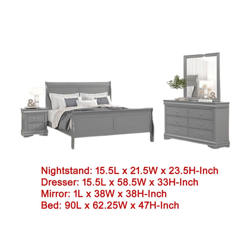 Ryla 4pc Queen Bedroom Set with Nightstand Dresser and Mirror, Neutral Gray