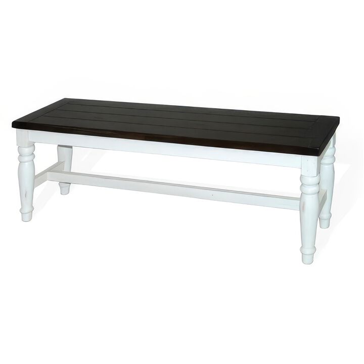 Orso Bench, Off White, Dark Brown Mahogany and Mindi Wood, 52 Inch - Benzara
