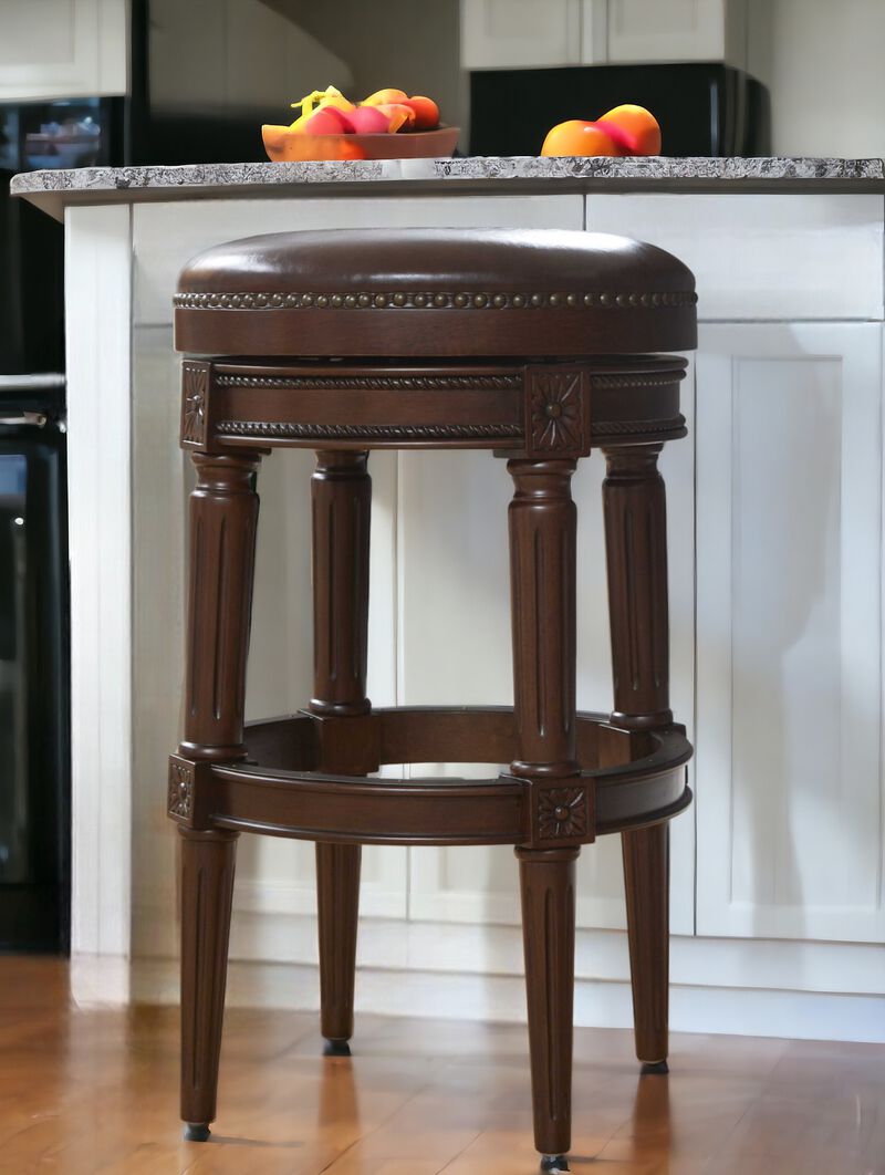 Hivvago 31 Inch Brown Faux Leather and Solid Wood Backless Counter Height Swivel Bar Chair