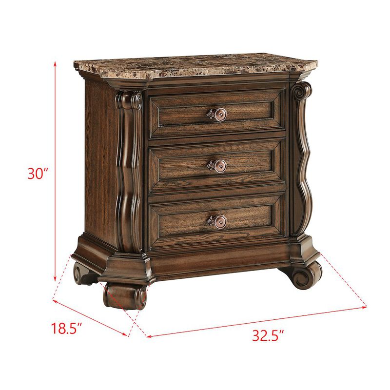 Best Master Furniture Belvedere 32.5" Wide 2-Drawer Nightstand, Marble Top - Dark Cherry Finish image number 5