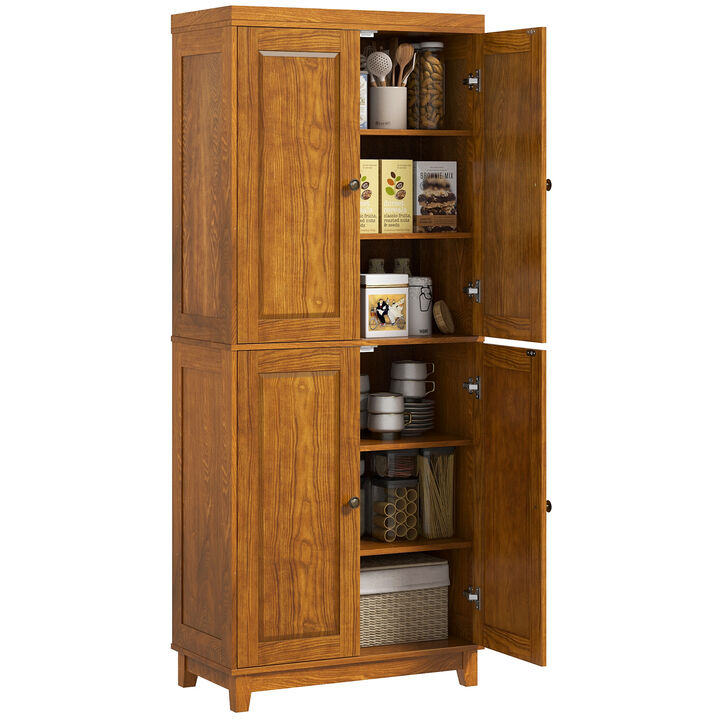 HOMCOM 72.5" Kitchen Pantry Storage Cabinet with 4 Doors Distressed Mahogany
