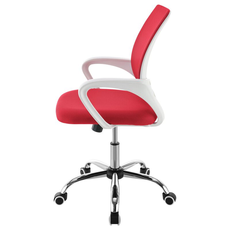 Fera Rolling Office Chair, Adjustable Chrome Base, Red Mesh Fabric - Benzara