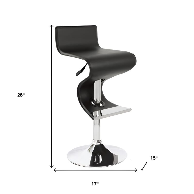 Hivvago Black and Silver Faux Leather and Metal Low Back Adjustable Height Bar Chair