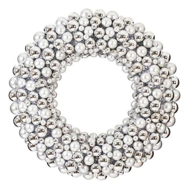 Vickerman 36" Diameter Silver Shiny and Matte Ball Christmas Wreath with Ornaments - Seasonal Holiday Decoration - Vibrant Christmas Decoration - Wire Frame