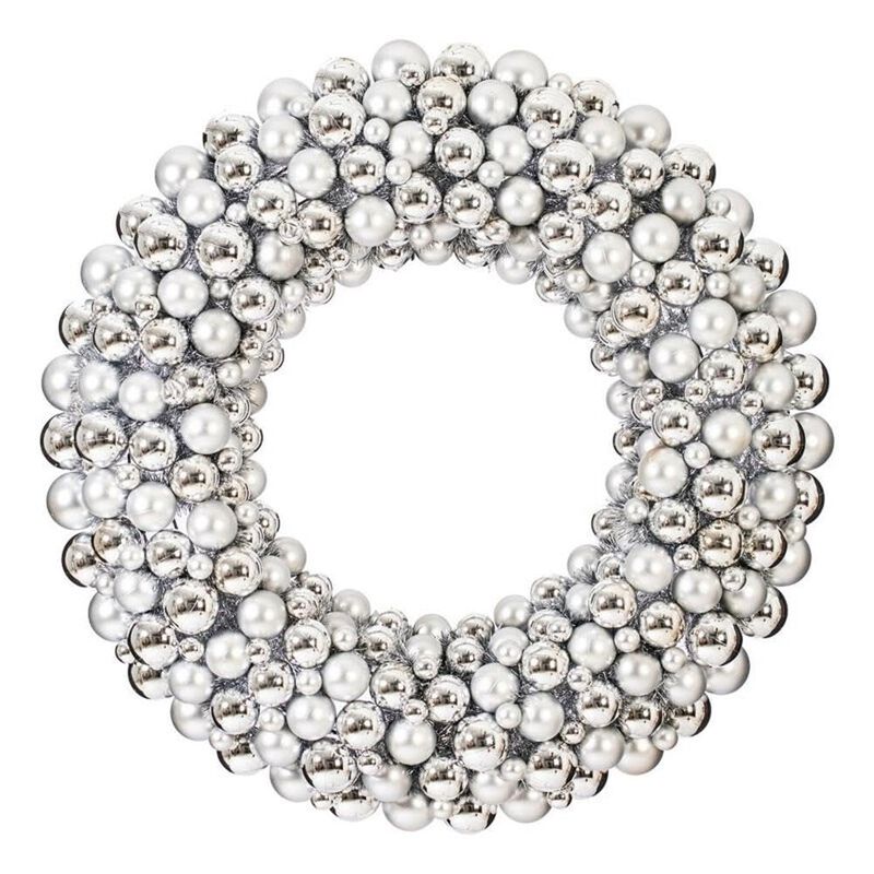 Vickerman 36" Diameter Silver Shiny and Matte Ball Christmas Wreath with Ornaments - Seasonal Holiday Decoration - Vibrant Christmas Decoration - Wire Frame image number 0