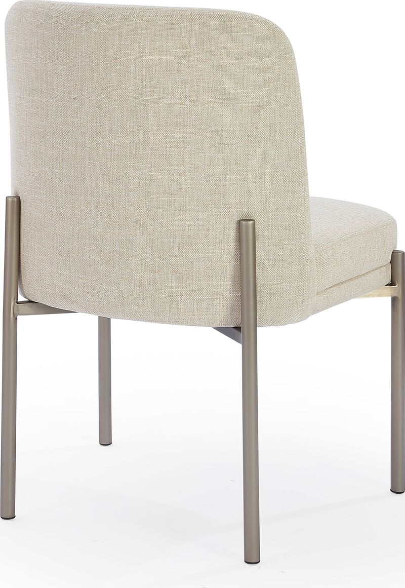Dion Upholstered Dining Chair in Natural Light Linen and Brushed Nickel Metal - Set of 2
