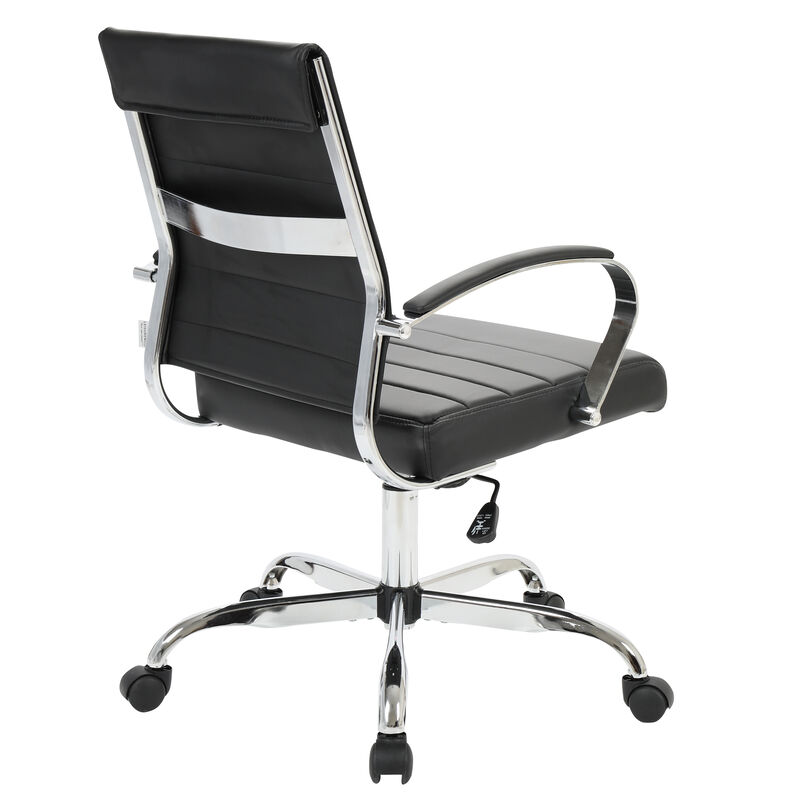 LeisureMod Benmar Mid-Back Office Chair, Leather Upholstery with Swivel, Tilt, and Chrome Base, Modern Desk Seating for Home Office or Conference Room