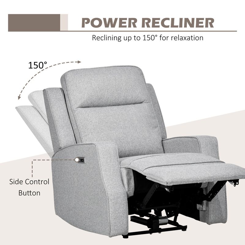 Electric Power Recliner Armchair with USB Charging Station, Sofa Recliner with Linen Upholstered Seat and Retractable Footrest, Gray
