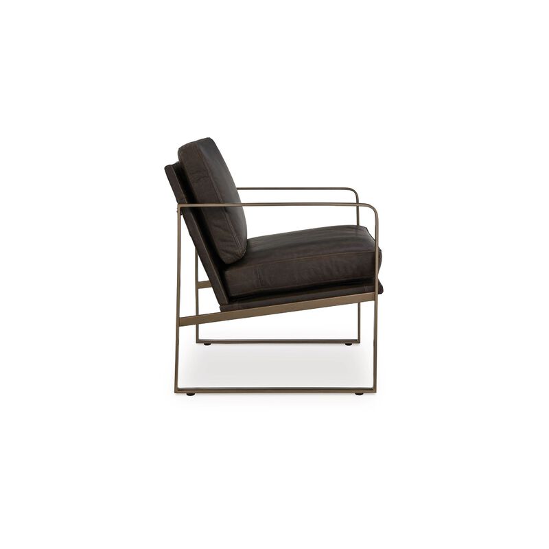 Bary Accent Chair, Dark Brown Top Grain Leather Cushions, Gold Metal image number 3