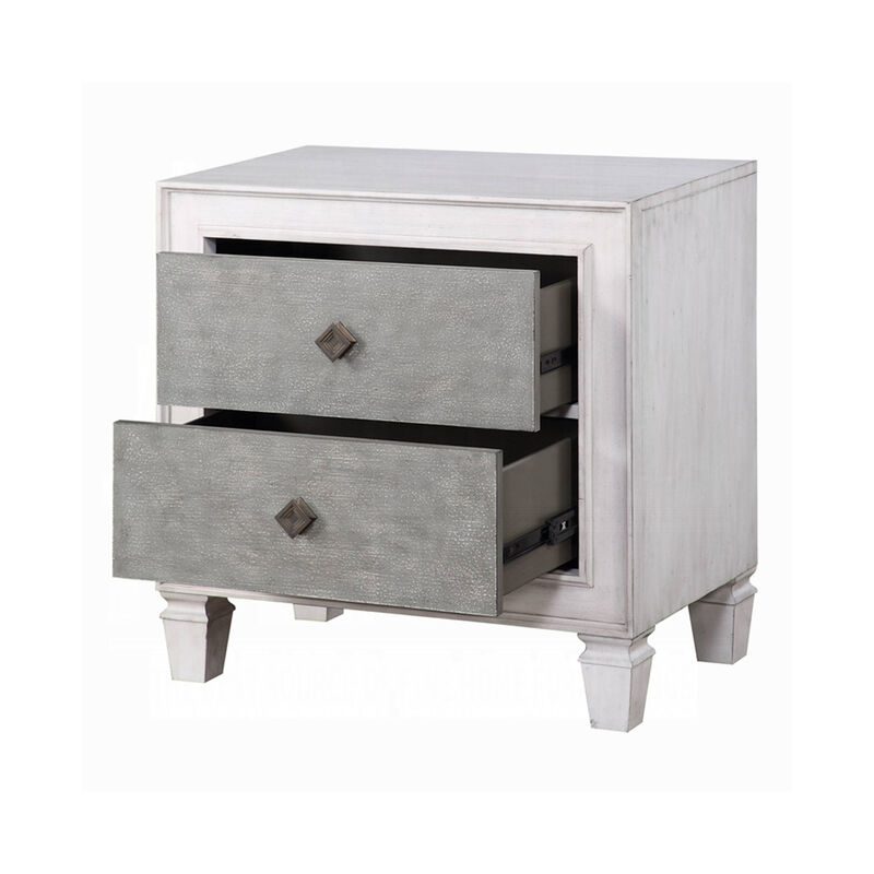 2pc King Bedroom Set, Upholstered Design, Gray and White, Nightstand image number 5
