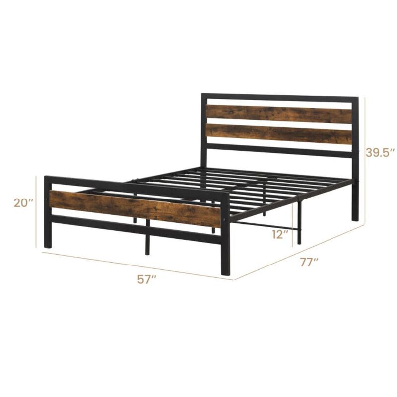 Hivvago Industrial Bed Frame with Rustic Headboard and Footboard