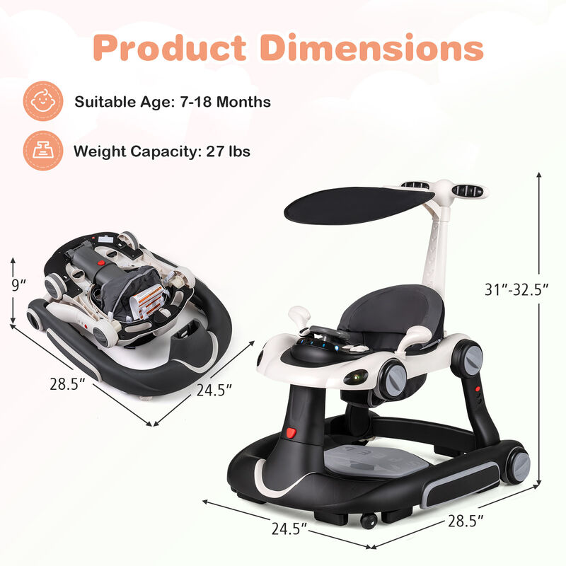 6-in-1 Portable Baby Walker with Canopy and Activity Center with Music image number 2