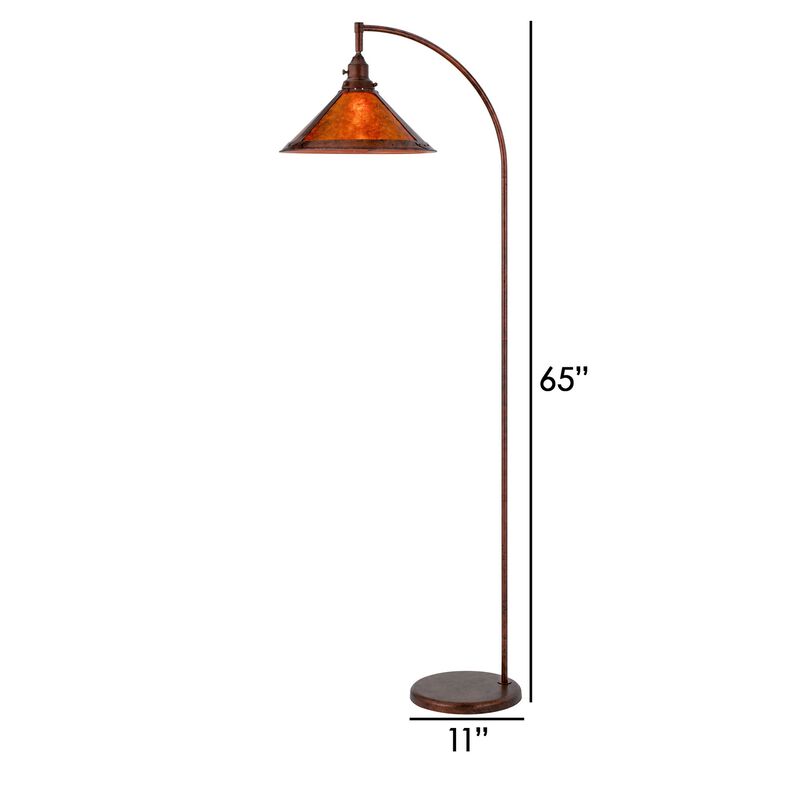 Cyan 65 Inch Modern Adjustable Arc Floor Lamp, Amber Mica Shade, Rust Metal - Benzara