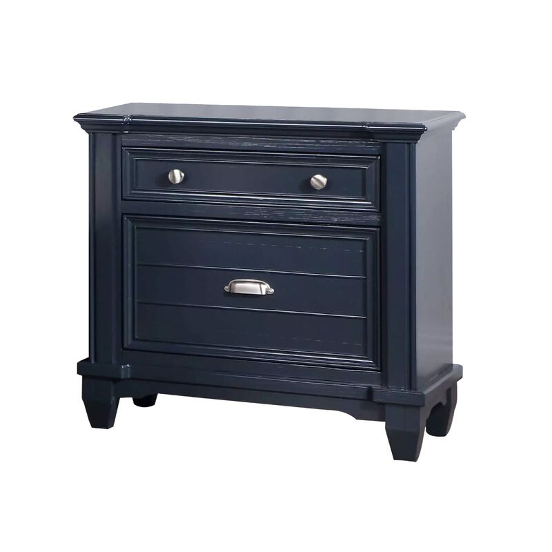 Queen Bedroom Set, Slate Blue, Nickel Wood, 3 Piece Set with 2 Nightstands image number 3