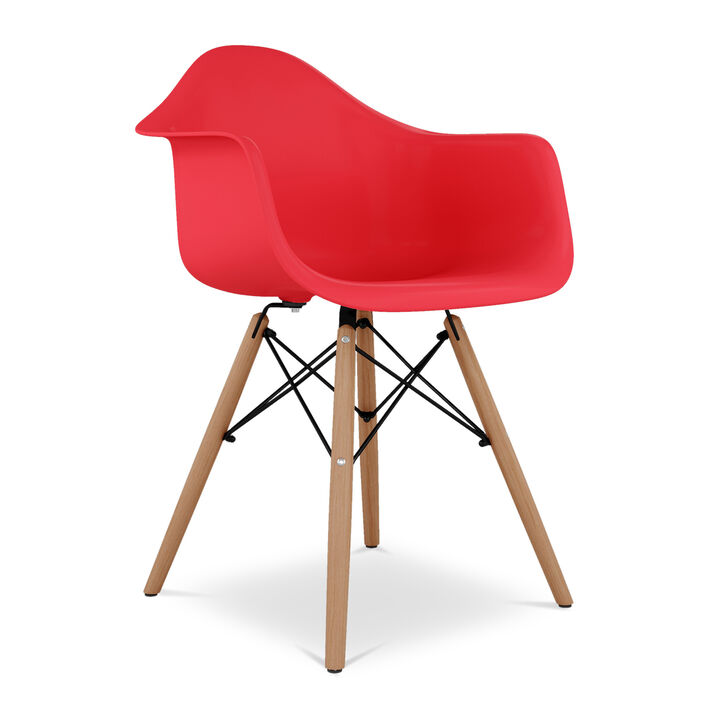 HomeRoots Red And Natural Heavy Duty Plastic And Solid Wood Dining Arm Chair