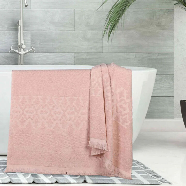 Geometric Jacquard Cotton Bath Sheet Set of 2 for Spa-Style Comfort