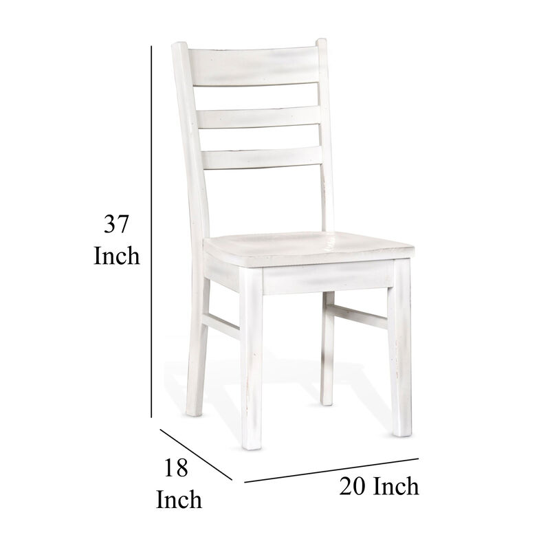 Sime Dining Chair Set of 2, Ladderback Design, Off White Mahogany Wood - Benzara