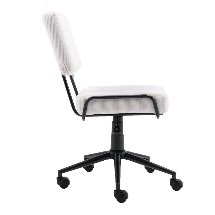 Corduroy Desk Chair Task Chair Home Office Chair Adjustable Height, Swivel Rolling Chair with Wheels for Adults Teens Bedroom Study Room, White