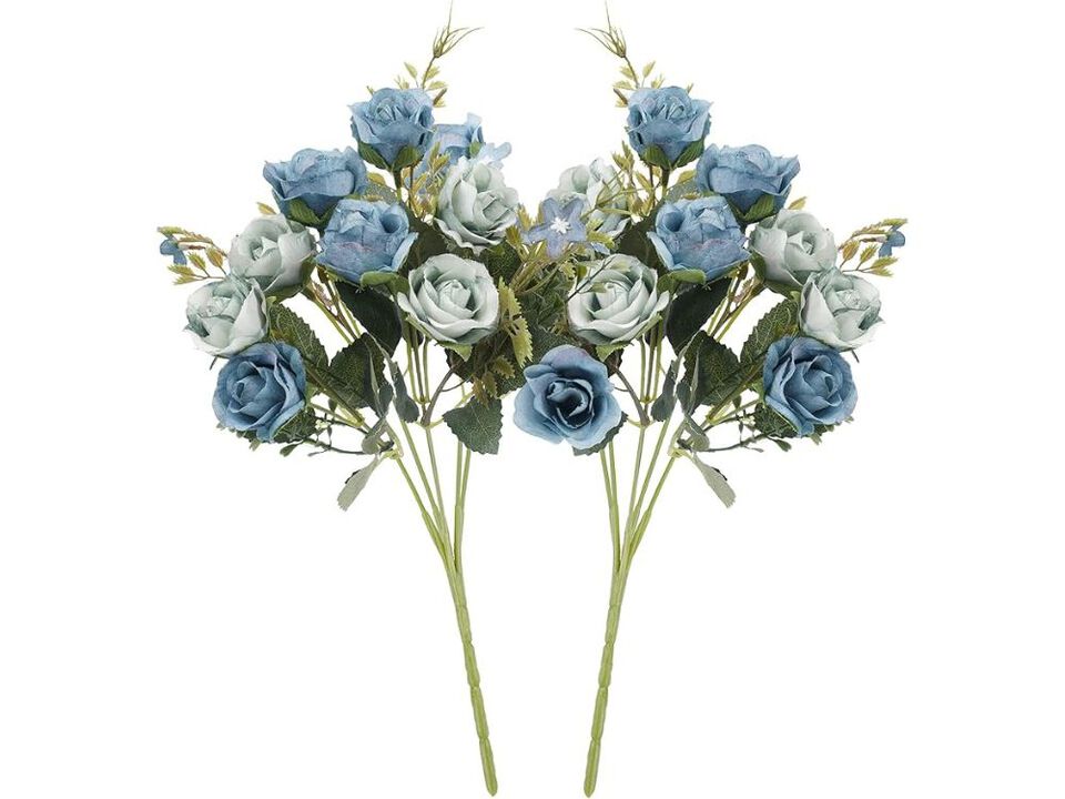 2 Pack Blue Artificial Rose Flower Heads Wedding Centerpiece Decor