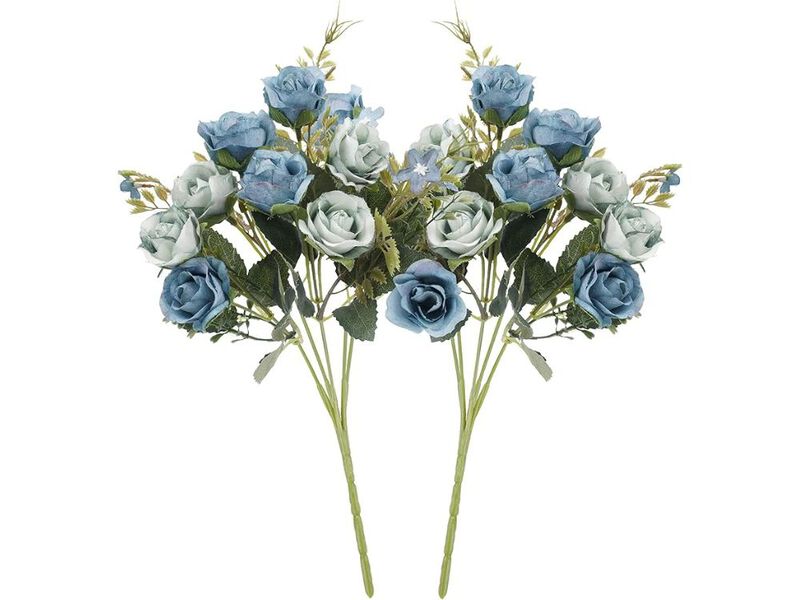 2 Pack Blue Artificial Rose Flower Heads Wedding Centerpiece Decor image number 0
