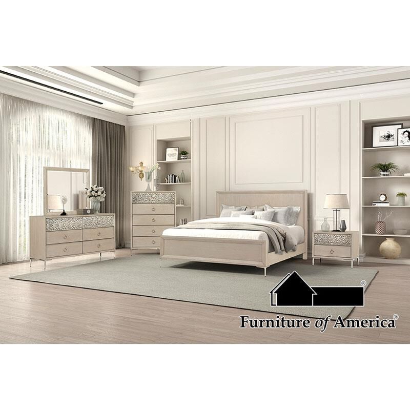 Kaira 5pc Queen Bedroom Set, Chest, Dresser Mirror, Natural Oak Brown - Benzara