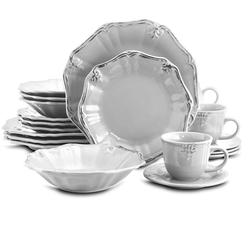 Elama Fleur De Lys 20-Piece Dinnerware Set in White image number 3
