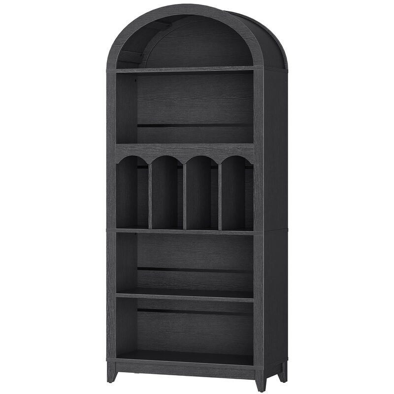 Arched 5 Tier Bookshelf with Storage, Decorative Open Shelf Bookcase-Black image number 0