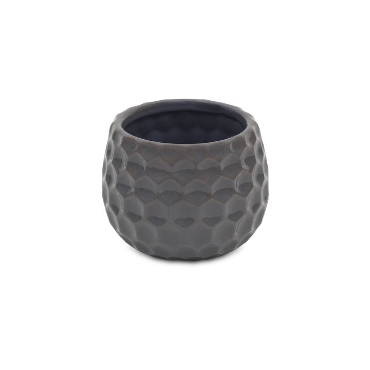 HomeRoots Gray Ceramic 17 Ounce Round Distressed Pot Planter